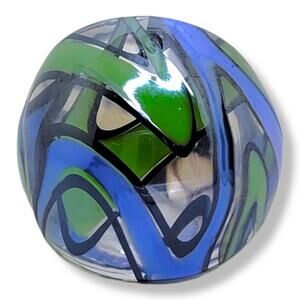 3D Blue Green Clear Lucite Acrylic Dome Ring Size 7.5